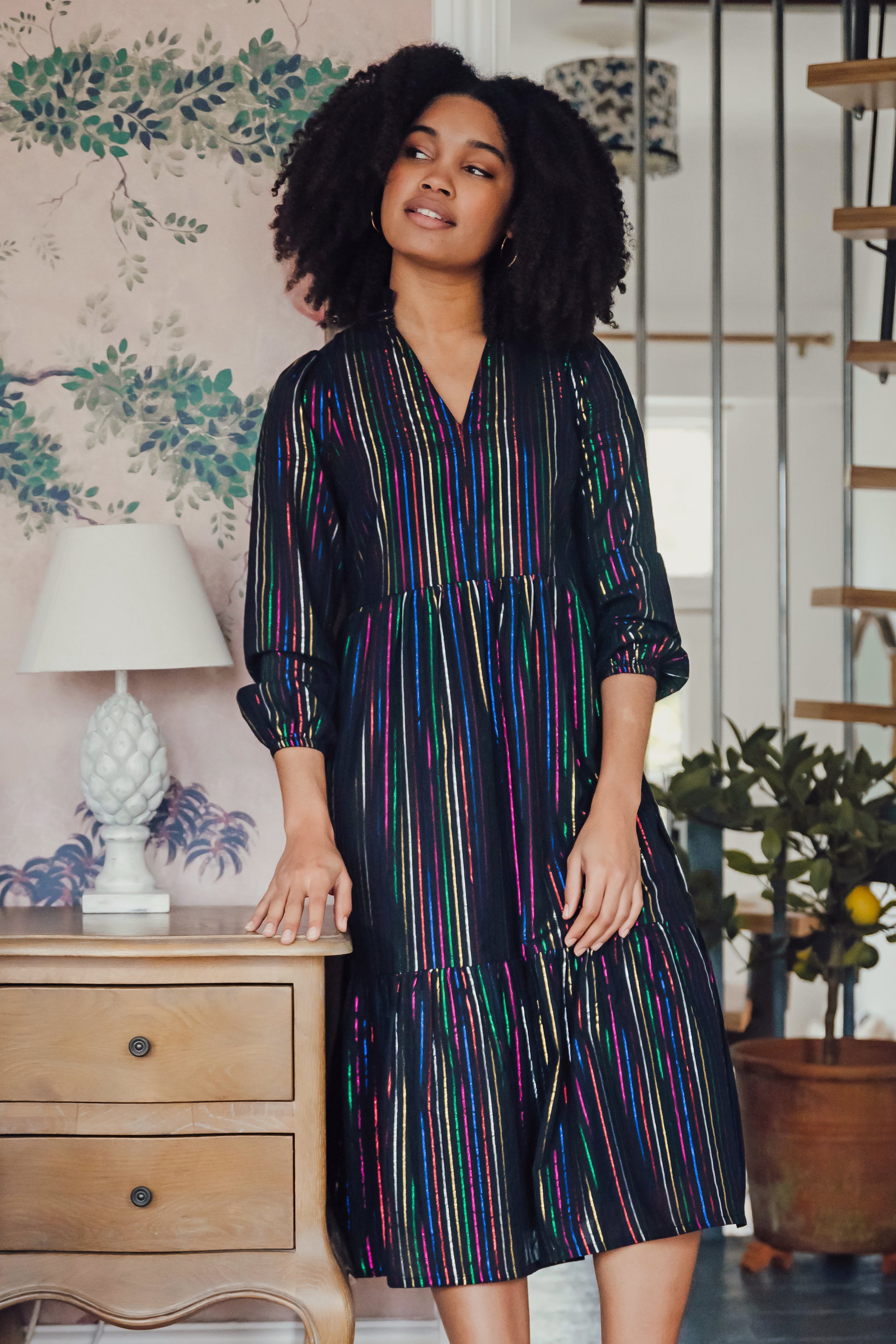 Rainbow stripe midi dress best sale