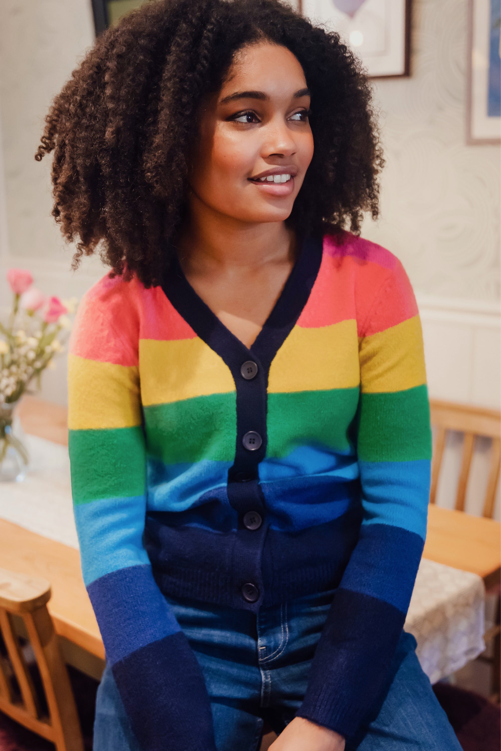 Rainbow cardigan girl best sale